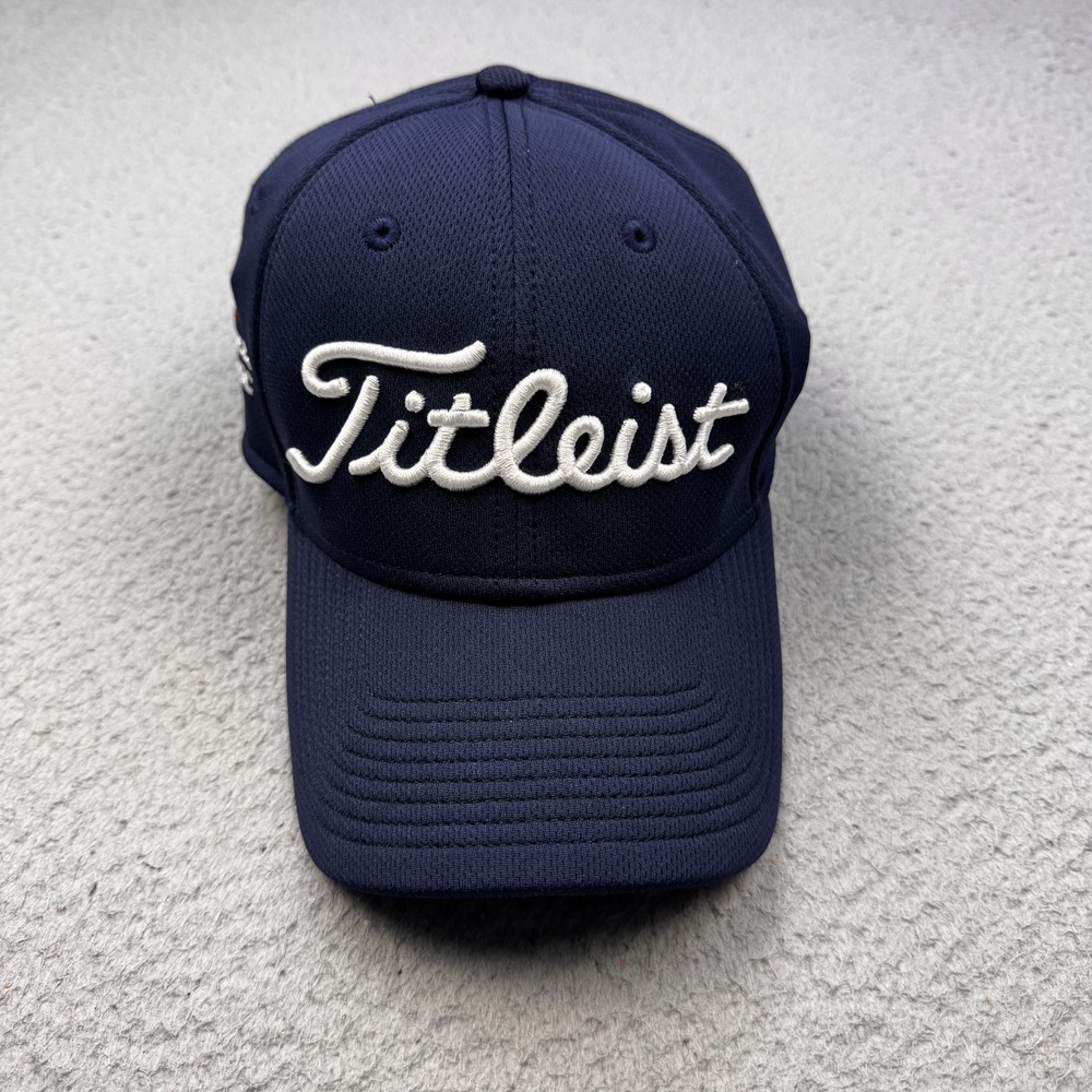 Titleist Hat Cap Fitted Mens Large XL Navy Blue Golf Tour Patch Script Briarwood